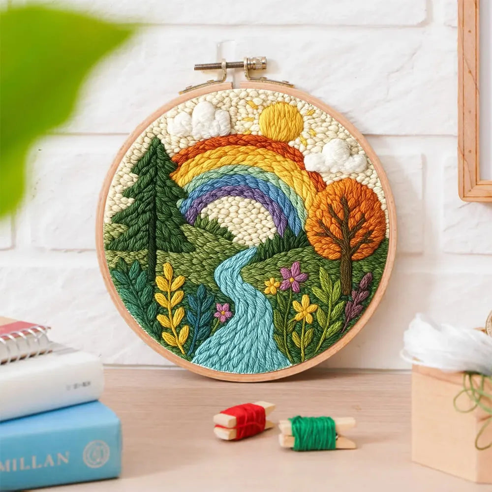 Punch Embroidery Kit - Rainbow Over the Valley