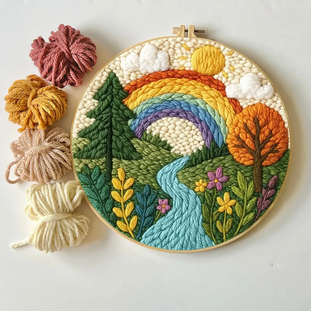 Punch Embroidery Kit - Rainbow Over the Valley