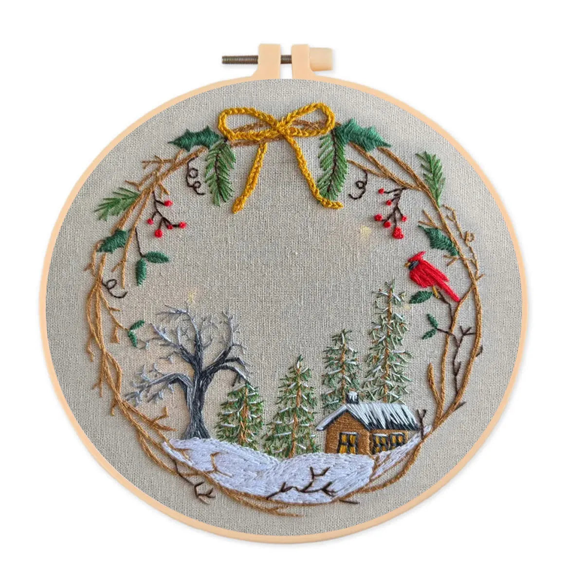 Embroidery Kit - Winter Cabin Wreath