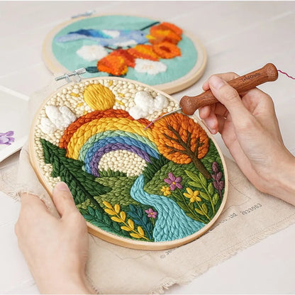 Punch Embroidery Kit - Rainbow Over the Valley