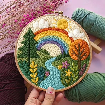 Punch Embroidery Kit - Rainbow Over the Valley