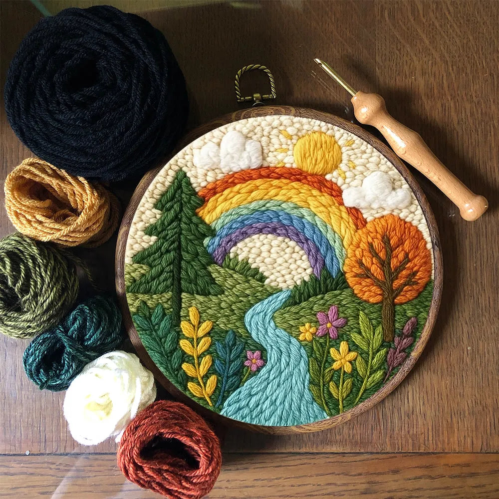 Punch Embroidery Kit - Rainbow Over the Valley